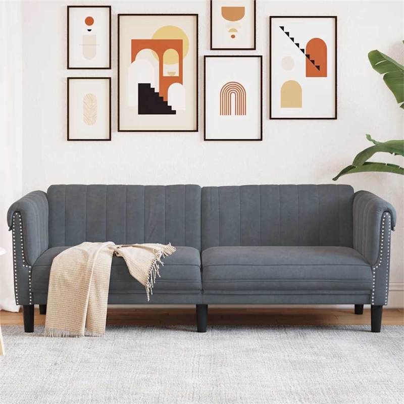 Bowery Hill Contemporary Sofa in Dark Grey Finish Polyester Velvet