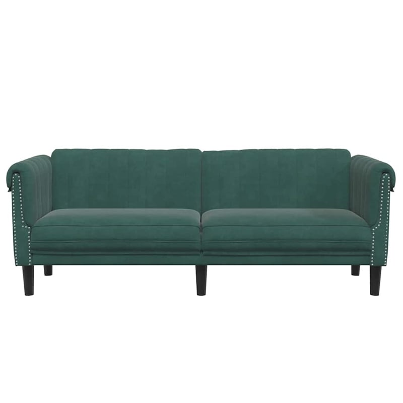 Bowery Hill Contemporary Sofa in Dark Green Polyester Velvet