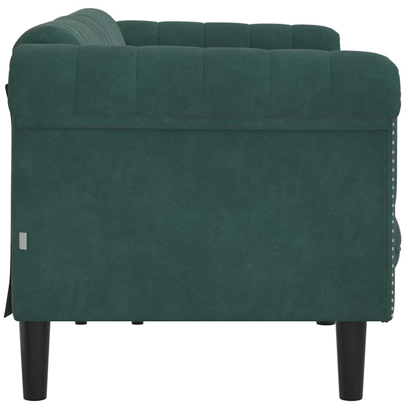Bowery Hill Contemporary Sofa in Dark Green Polyester Velvet