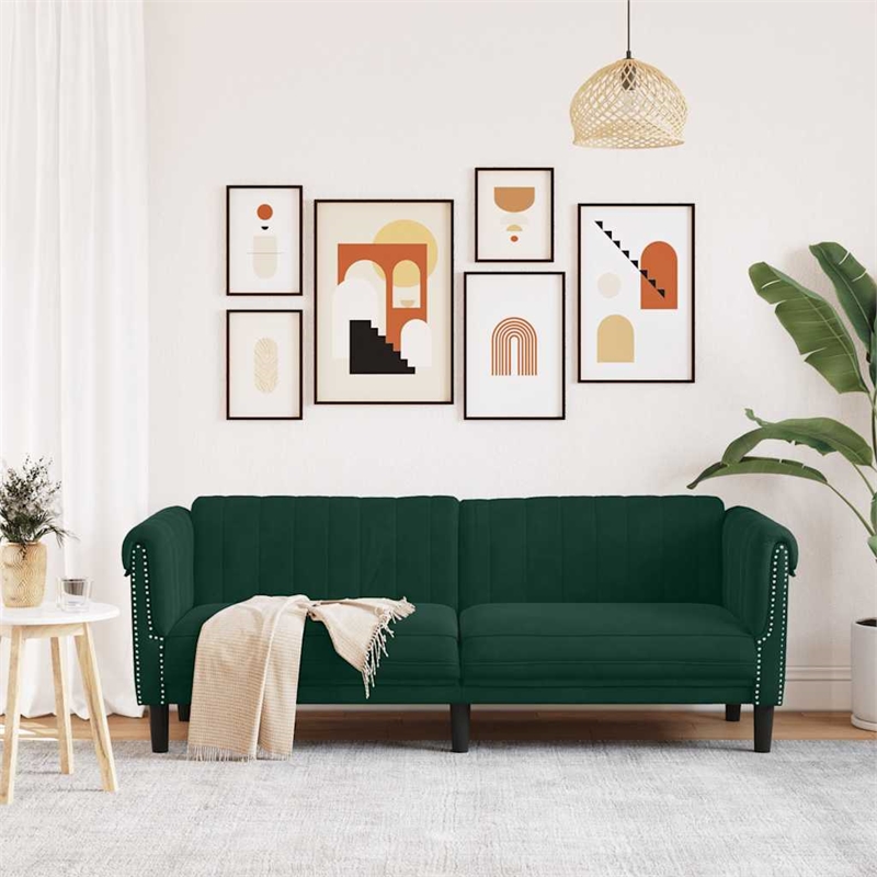 Bowery Hill Contemporary Sofa in Dark Green Polyester Velvet