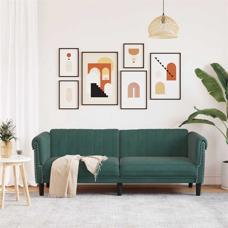 Bowery Hill Contemporary Sofa in Dark Green Polyester Velvet