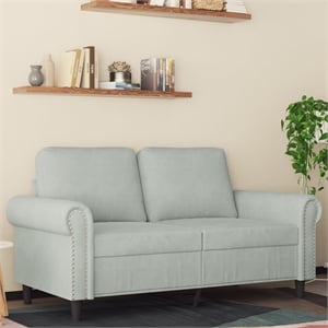 Bowery Hill Metal 2-Seater Sofa in Light Grey Polyester Velvet