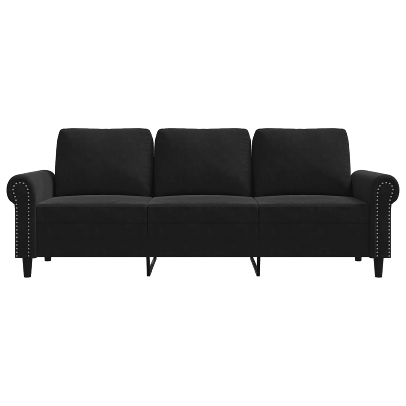 Bowery Hill Contemporary Rectangular 3-Seater Sofa in Black Velvet