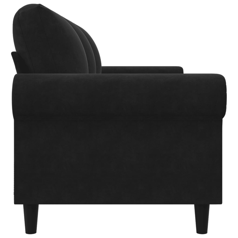 Bowery Hill Contemporary Rectangular 3-Seater Sofa in Black Velvet