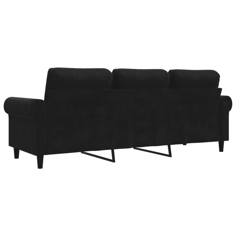 Bowery Hill Contemporary Rectangular 3-Seater Sofa in Black Velvet