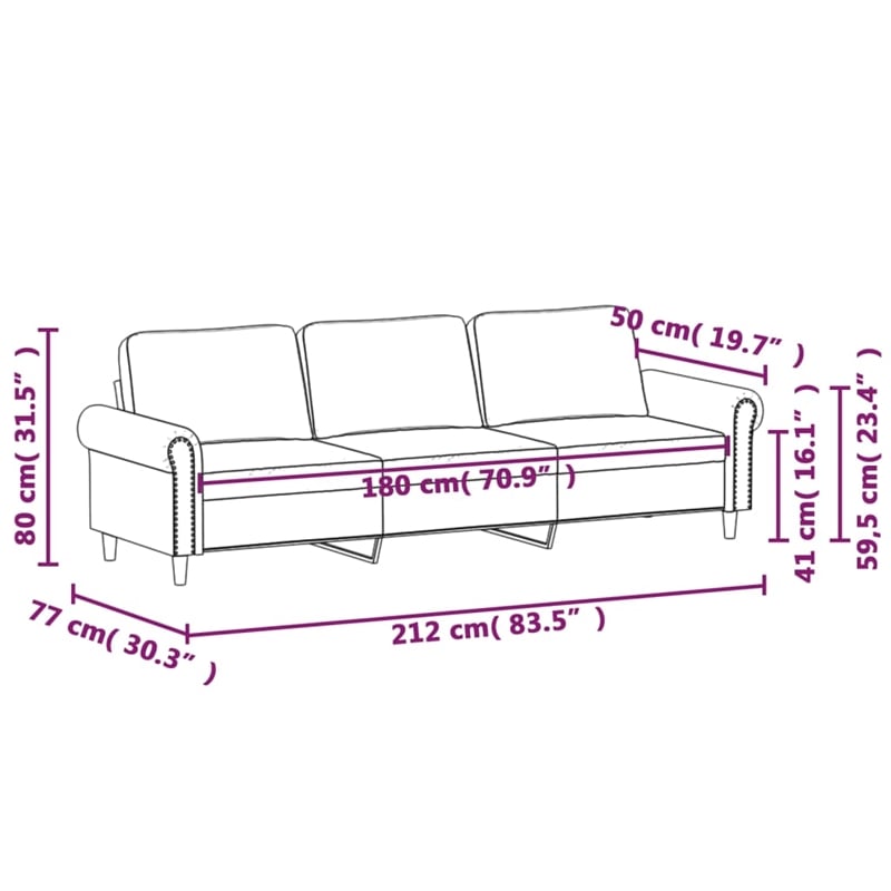 Bowery Hill Contemporary Metal 3-Seater Sofa in Light Grey Polyester