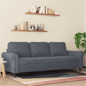 Bowery Hill Contemporary 3-Seater Sofa in Dark Grey Finish Velvet