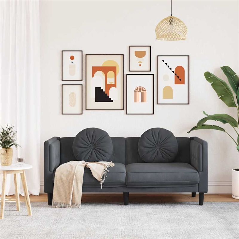 Bowery Hill Contemporary Rectangular Sofa in Dark Gray Polyester Velvet