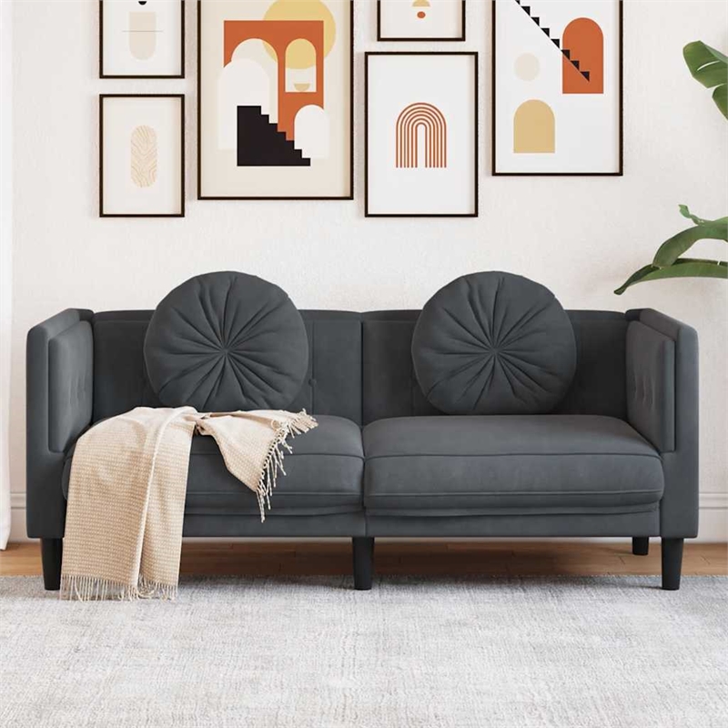 Bowery Hill Contemporary Rectangular Sofa in Dark Gray Polyester Velvet