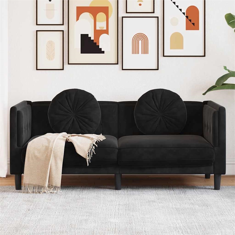 Bowery Hill Contemporary 2-Seater Sofa in Black Polyester Velvet