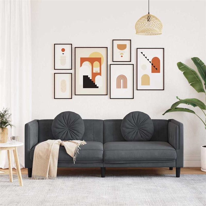 Bowery Hill Contemporary Sofa in Dark Grey Finish Polyester Velvet