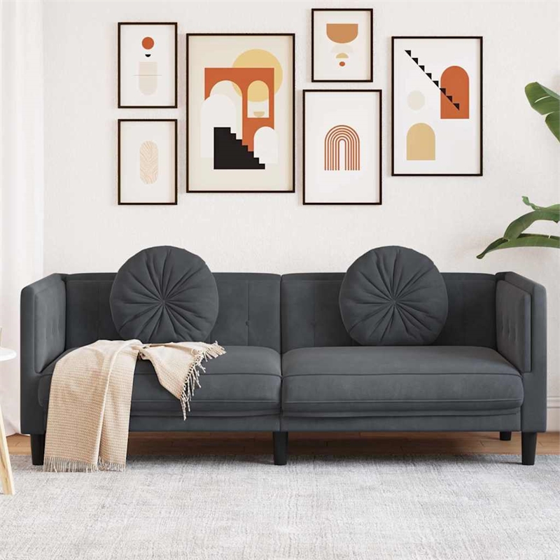 Bowery Hill Contemporary Sofa in Dark Grey Finish Polyester Velvet
