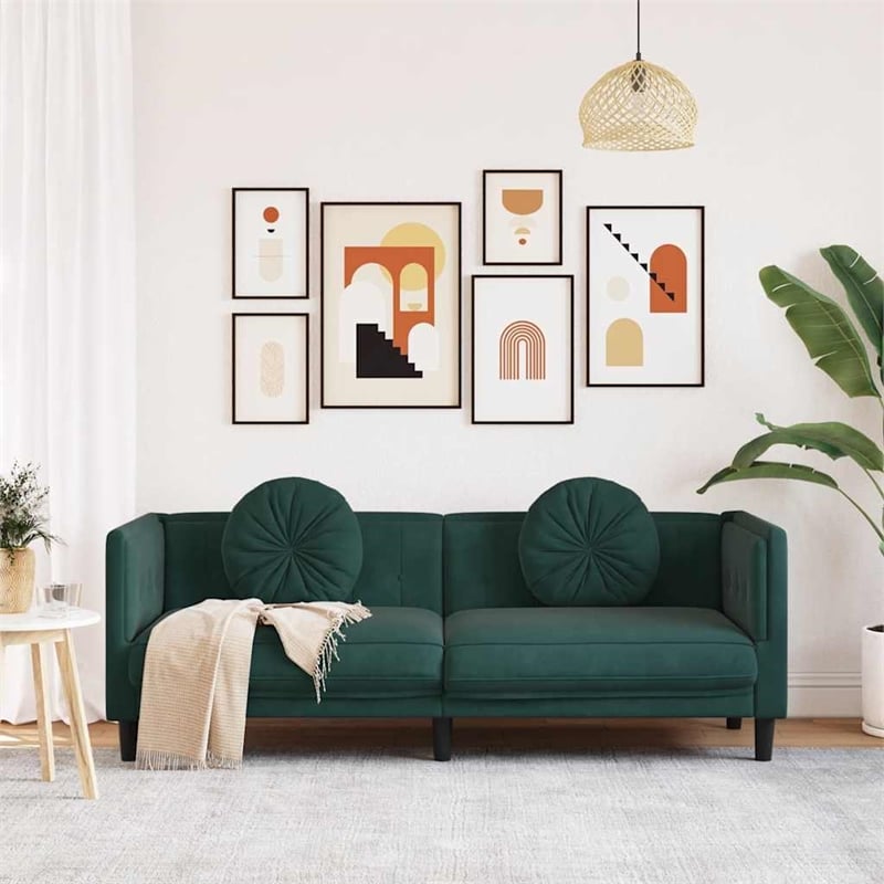 Bowery Hill Contemporary Sofa in Dark Green Polyester Velvet