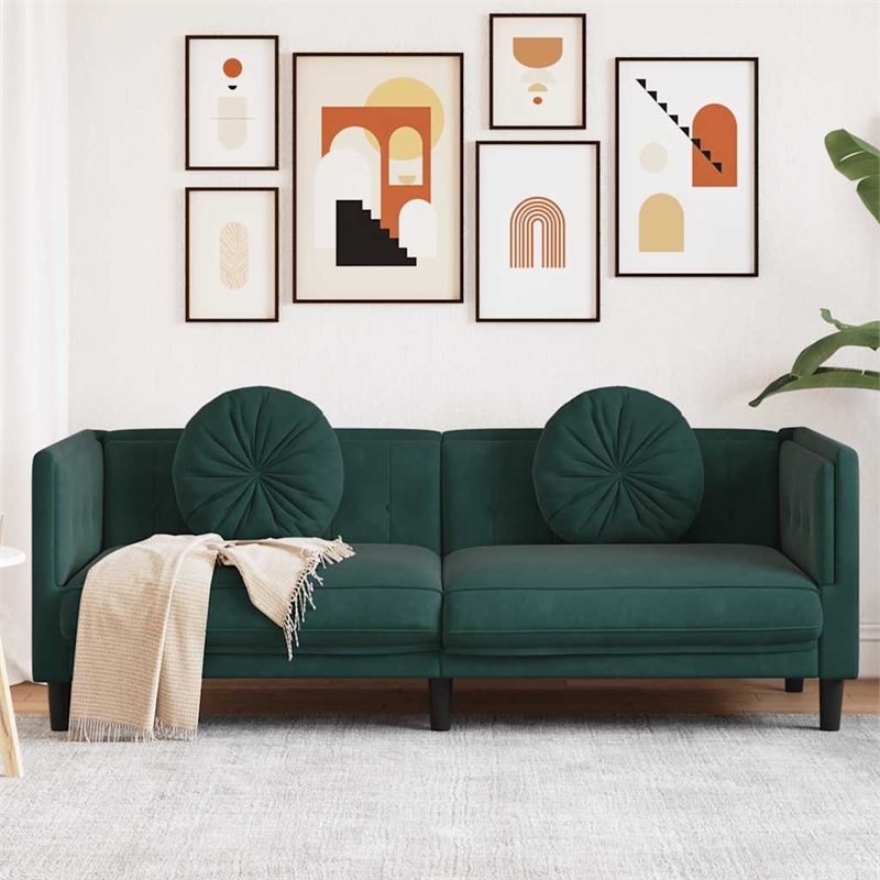 Bowery Hill Contemporary Sofa in Dark Green Polyester Velvet