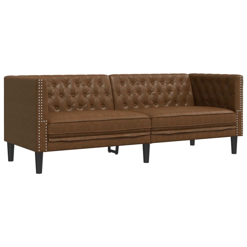 Bowery Hill Contemporary Polyester Chesterfield Sofa in Brown