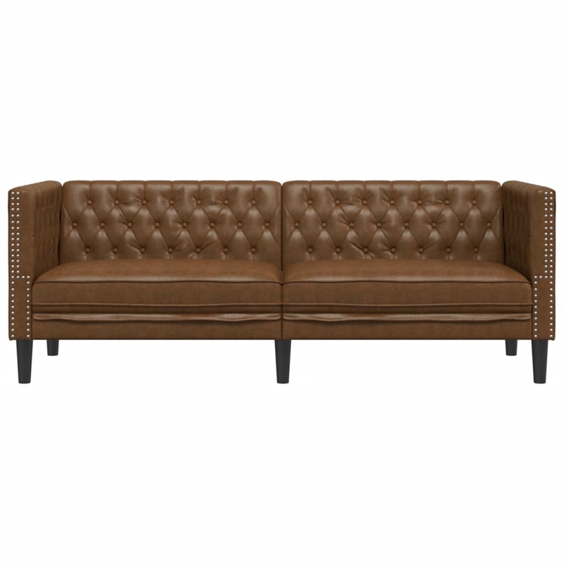 Bowery Hill Contemporary Polyester Chesterfield Sofa in Brown