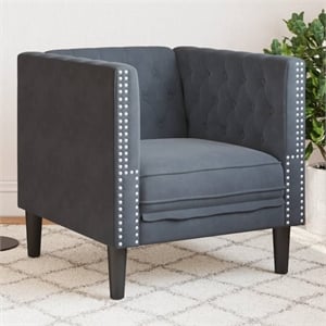 Bowery Hill Contemporary Chesterfield Single Sofa Chair in Dark Grey