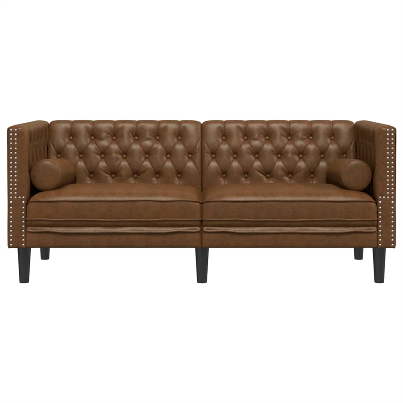 Bowery Hill Contemporary Polyester Chesterfield Sofa in Brown