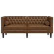 Bowery Hill Contemporary Polyester Chesterfield Sofa in Brown