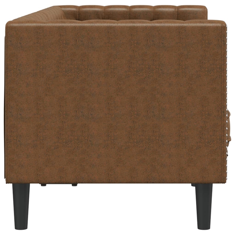 Bowery Hill Contemporary Polyester Chesterfield Sofa in Brown