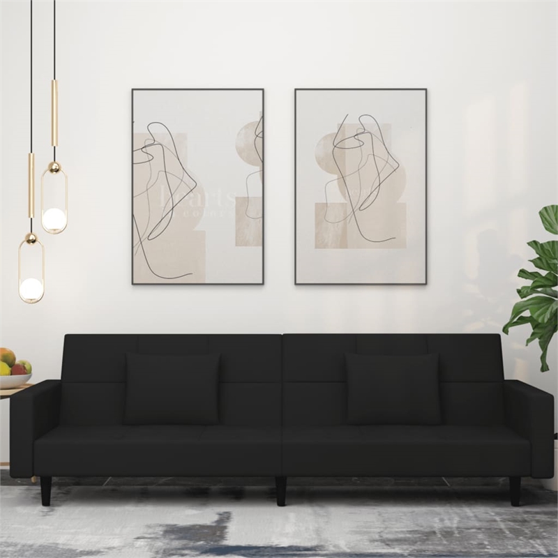 Bowery Hill Contemporary 2-Seater Sofa Bed in Black Finish Velvet