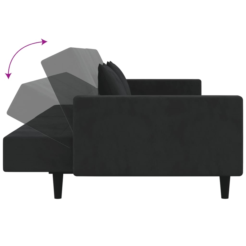 Bowery Hill Contemporary 2-Seater Sofa Bed in Black Finish Velvet