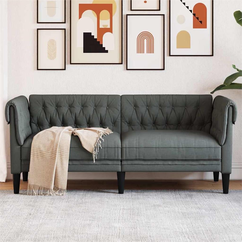 Bowery Hill Contemporary Chesterfield Sofa in Dark Grey Polyester