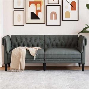 Bowery Hill Contemporary Chesterfield Sofa in Dark Grey Polyester