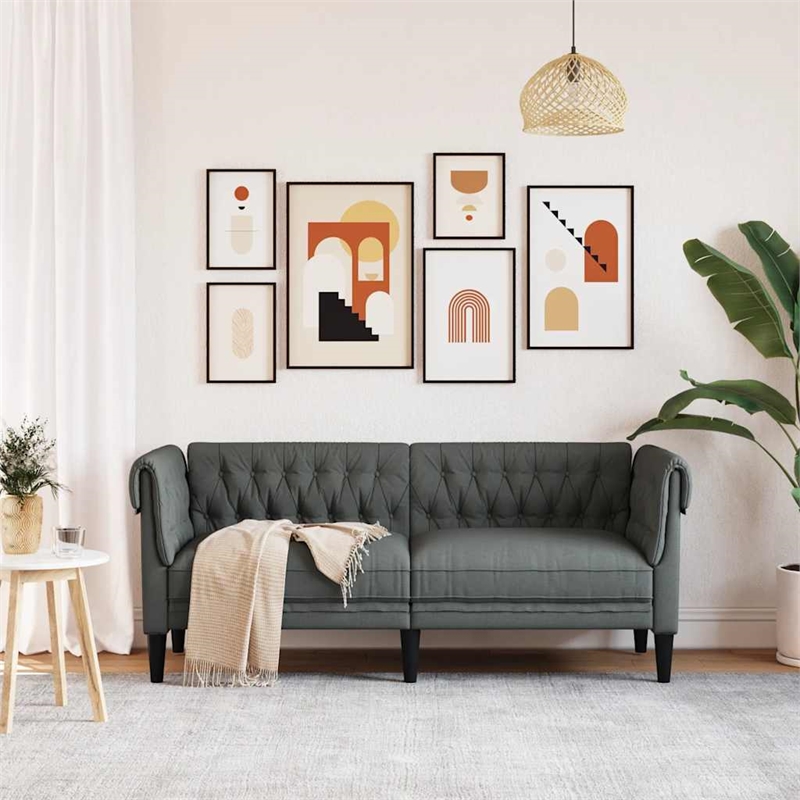 Bowery Hill Contemporary Chesterfield Sofa in Dark Grey Polyester