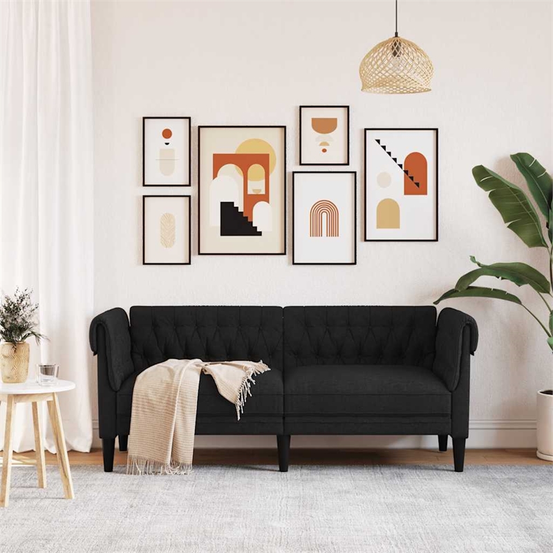 Bowery Hill Contemporary Polyester Chesterfield Sofa in Black