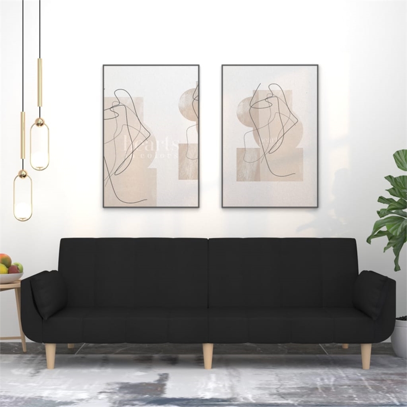Bowery Hill Contemporary 2-Seater Sofa Bed in Black Polyester