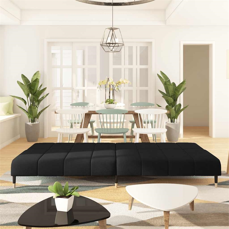 Bowery Hill Metal 2-Seater Sofa Bed in Black Polyester Velvet