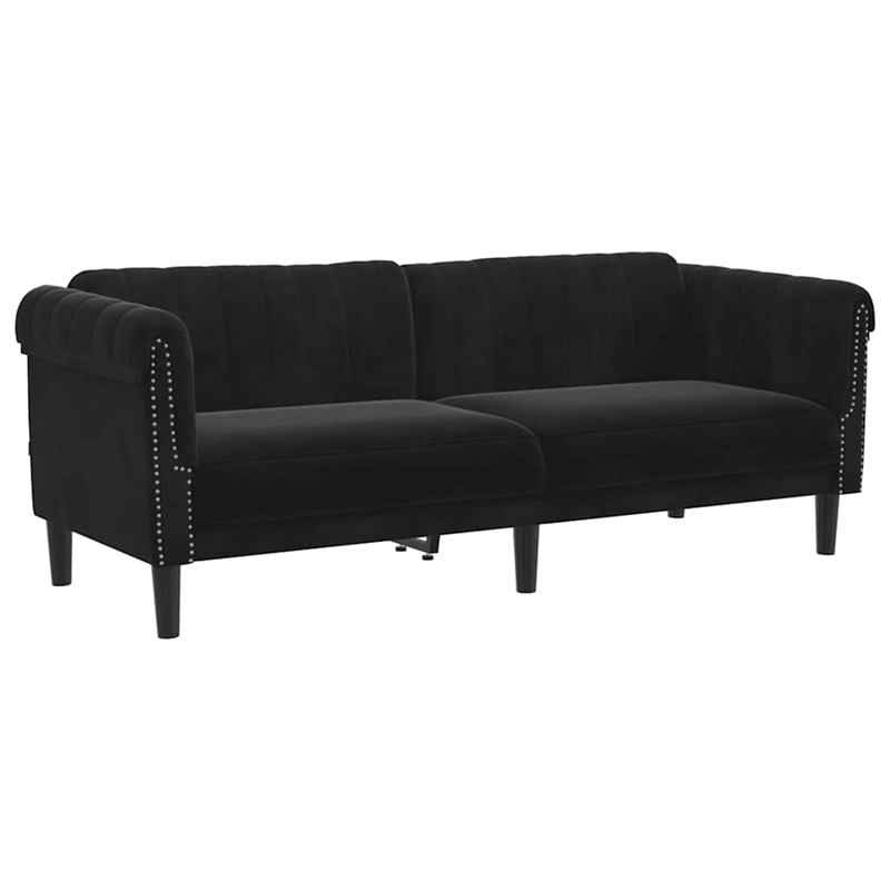 Bowery Hill Rectangular 3-Seater Stylish Sofa in Black Velvet