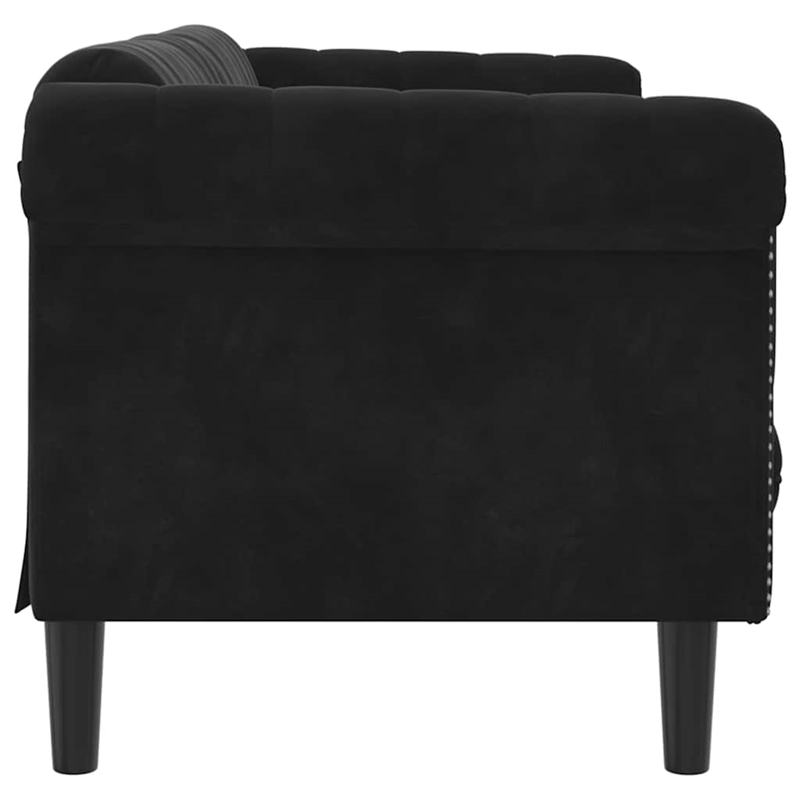 Bowery Hill Rectangular 3-Seater Stylish Sofa in Black Velvet