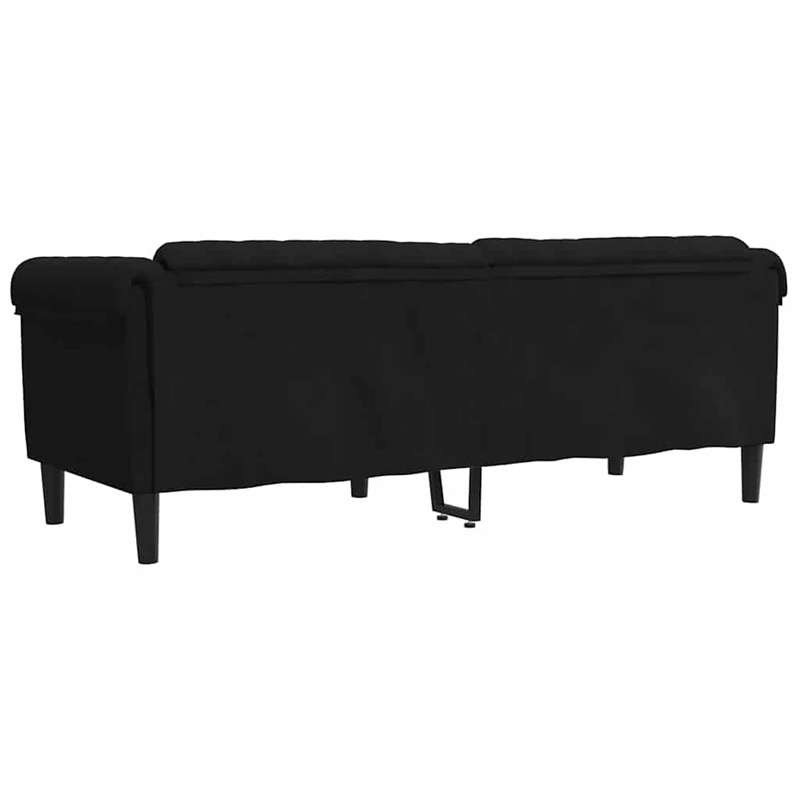 Bowery Hill Rectangular 3-Seater Stylish Sofa in Black Velvet