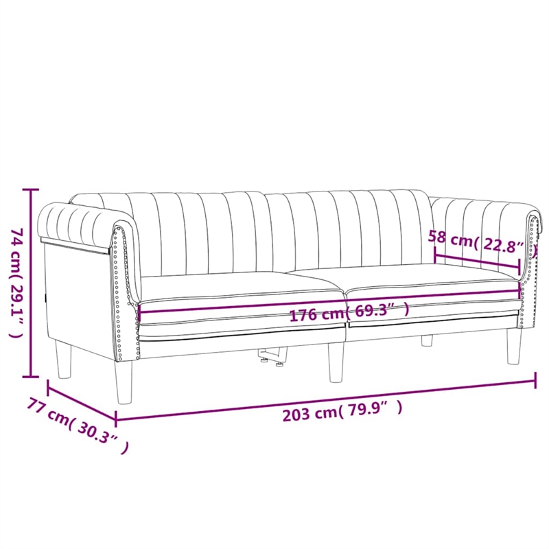 Bowery Hill Rectangular 3-Seater Stylish Sofa in Black Velvet
