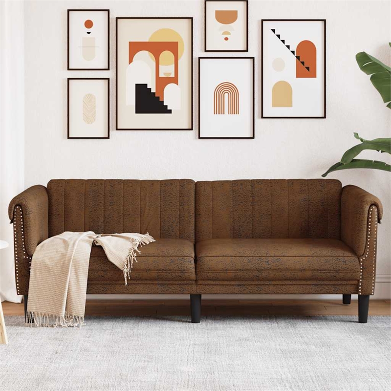 Bowery Hill Modern / Contemporary 3-Seater Faux Suede Sofa in Brown