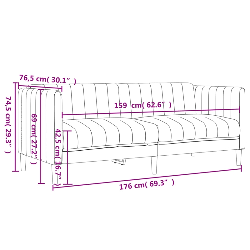 Bowery Hill Contemporary 2-Seater Sofa in Black Finish Polyester