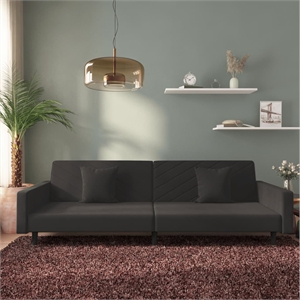 Bowery Hill Contemporary Sofa Bed in Black Velvet Polyester Velvet