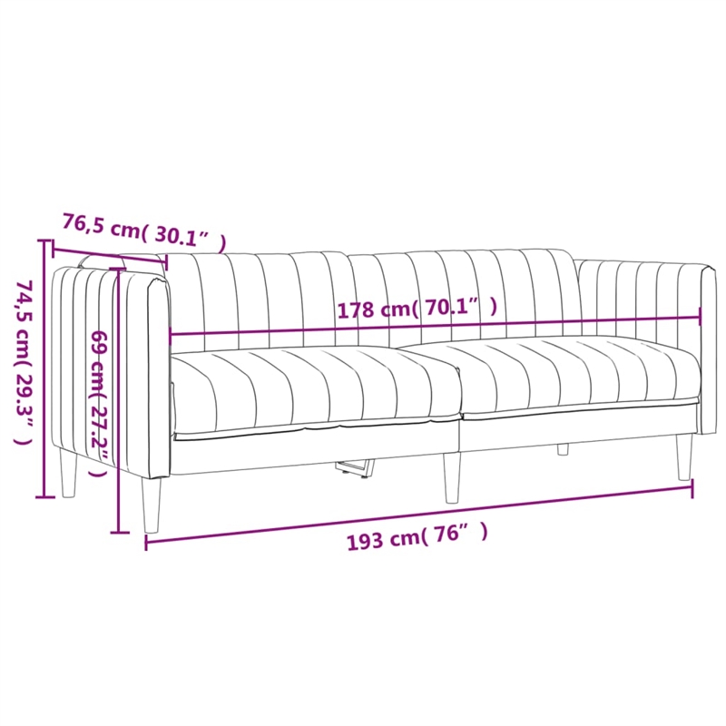 Bowery Hill 3-Seater Rectangular Durable Sofa in Black Polyester