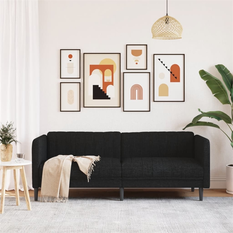 Bowery Hill 3-Seater Rectangular Durable Sofa in Black Polyester