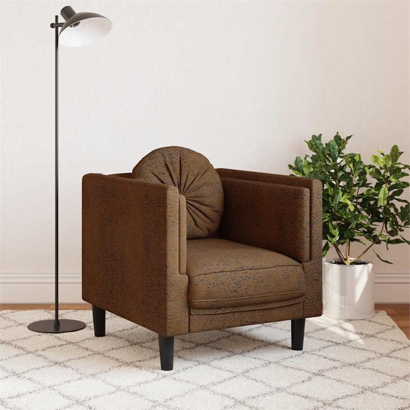 Bowery Hill Contemporary Single Sofa Chair in Brown Faux Suede Leather