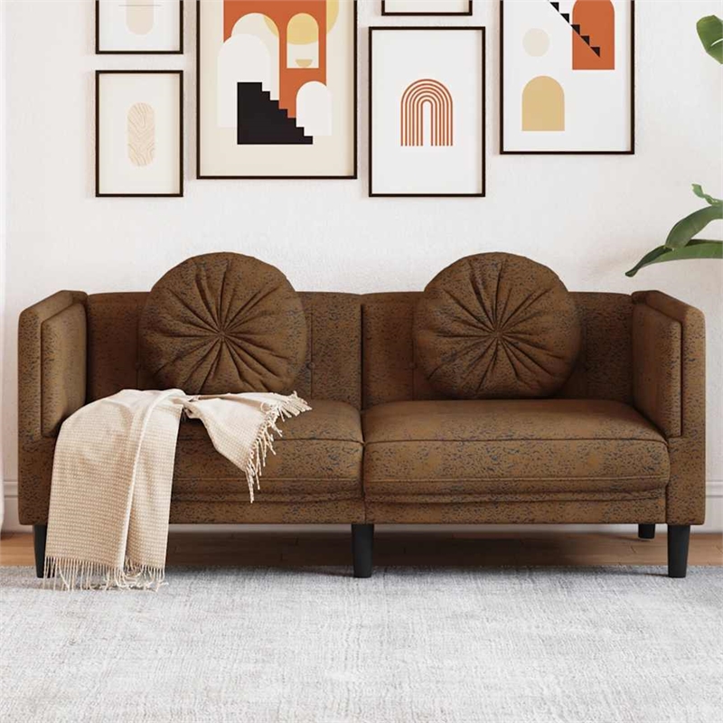 Bowery Hill Modern / Contemporary Sofa in Brown Faux Suede Leather