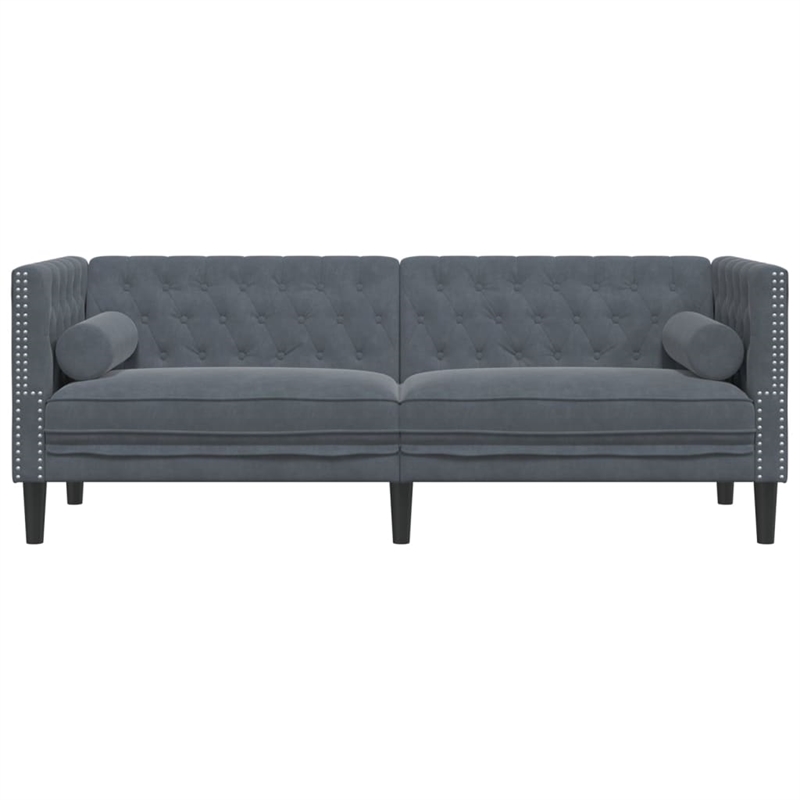 Bowery Hill Contemporary Chesterfield Sofa in Dark Gray Velvet