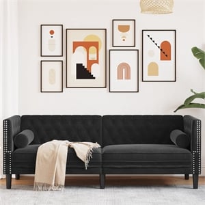Bowery Hill Contemporary 3-Seater Chesterfield Sofa in Black Velvet