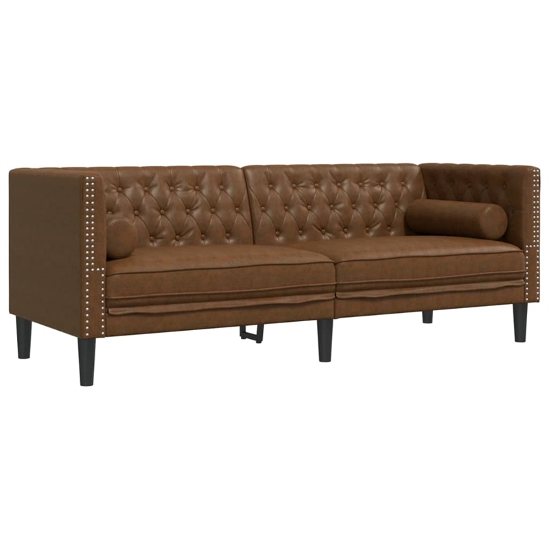 Bowery Hill Contemporary Polyester Chesterfield Sofa in Brown