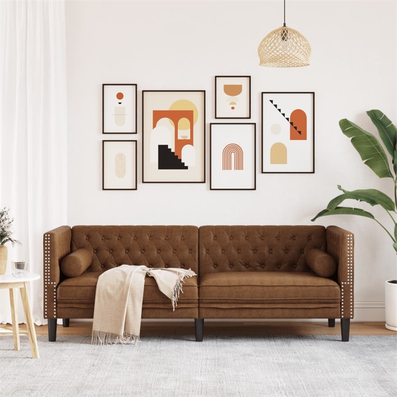 Bowery Hill Contemporary Polyester Chesterfield Sofa in Brown
