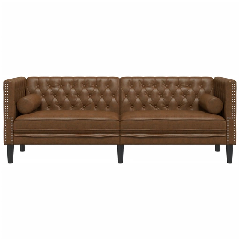 Bowery Hill Contemporary Polyester Chesterfield Sofa in Brown