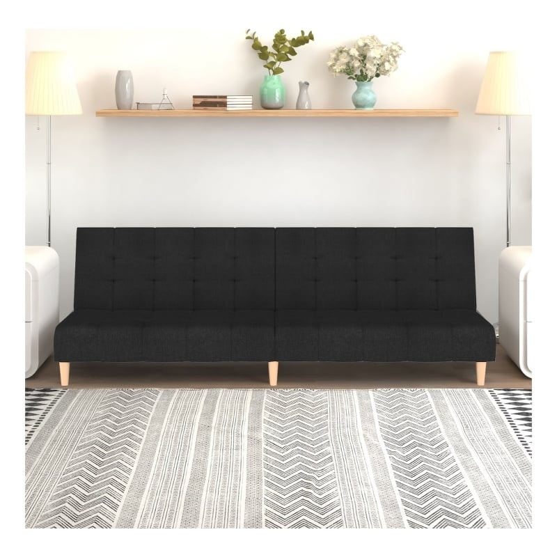 Bowery Hill Contemporary 2-Seater Sofa Bed in Black Polyester Fabric