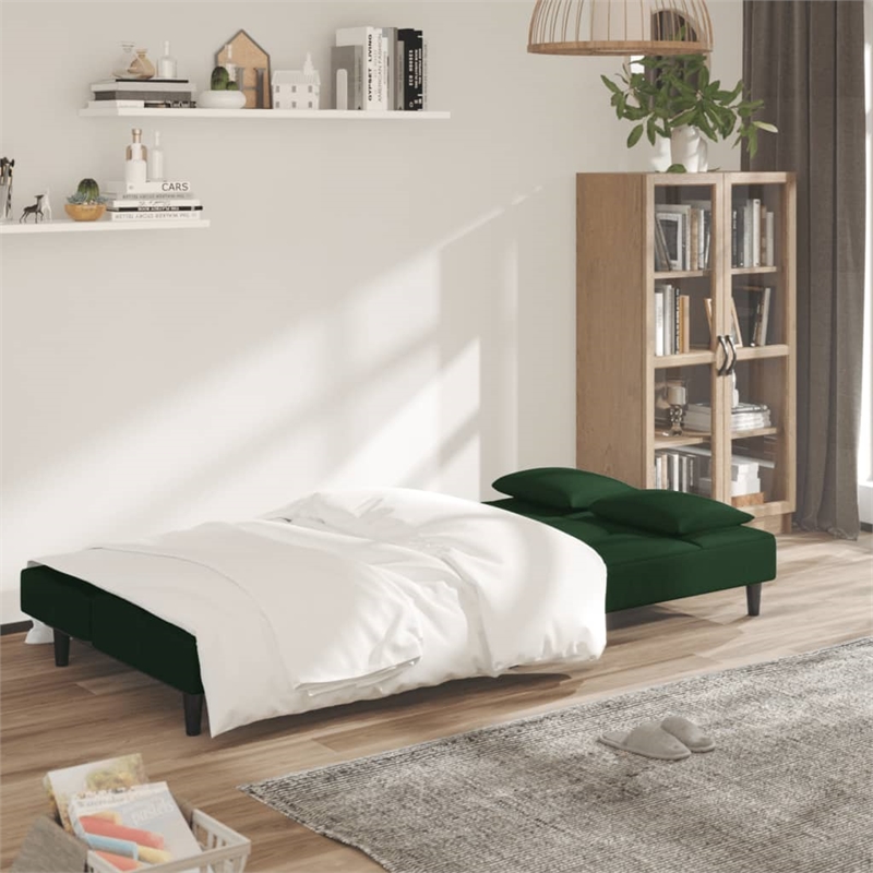 Bowery Hill Contemporary 2-Seater Sofa Bed in Dark Green Velvet